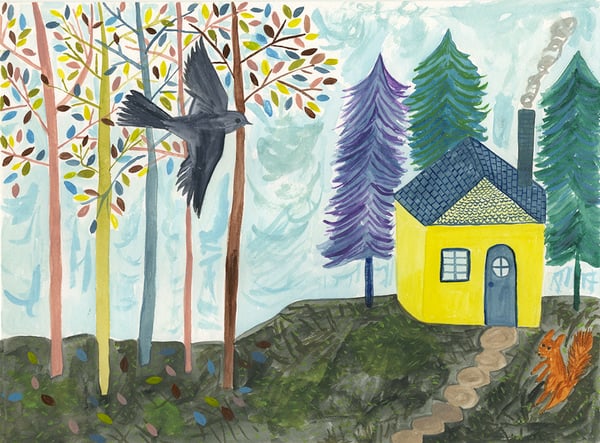Image of A little house in the woods. original painting