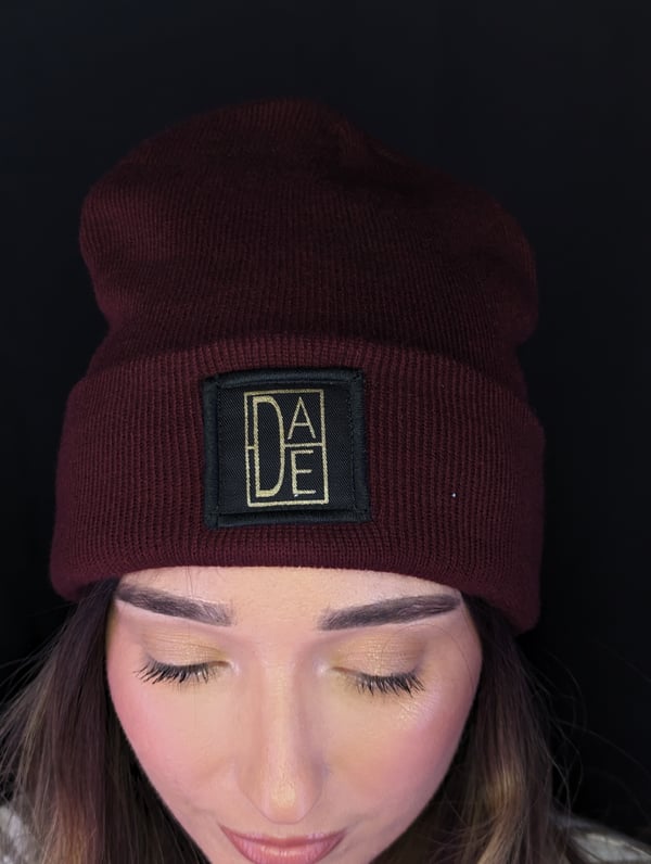 Image of Classic Logo Burgundy Patch Beanie