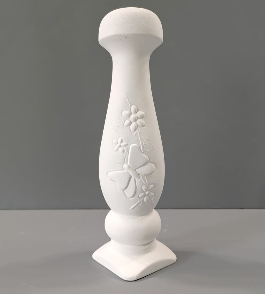 Image of Ceramic Bisque Butterfly Floral Embossed Bud Vase 