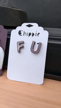 Image 4 of F U epoxy letter earring studs