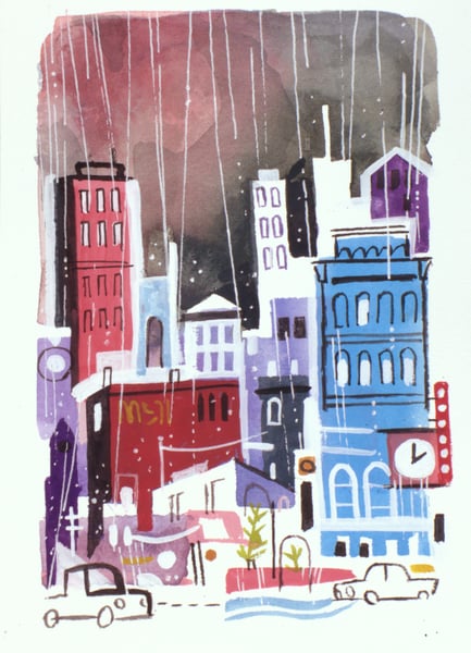 Image of Painting: Town Under the Rain