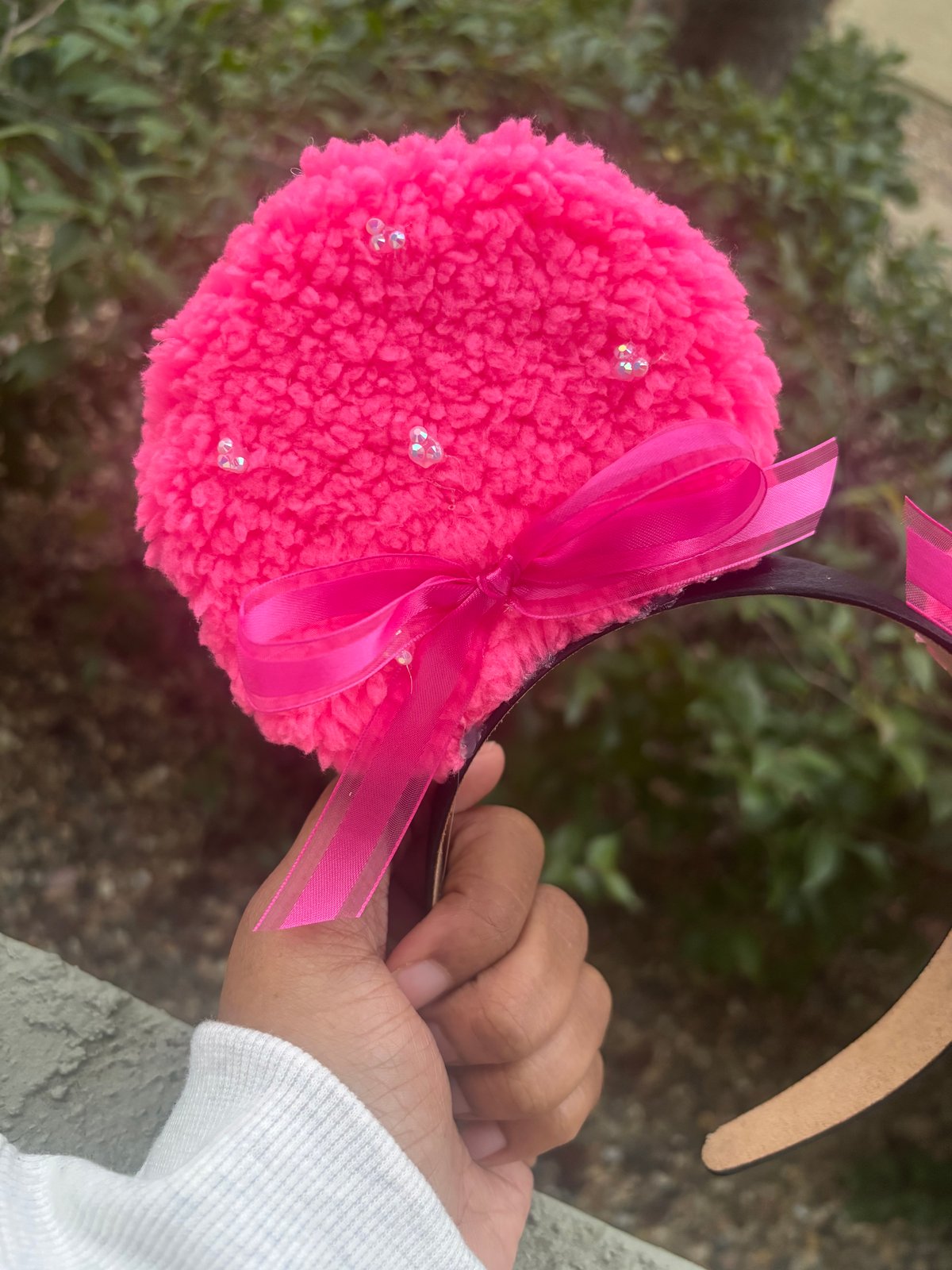 Image of Valentine Sherpa mouse ears with Mickey head rhinestones 