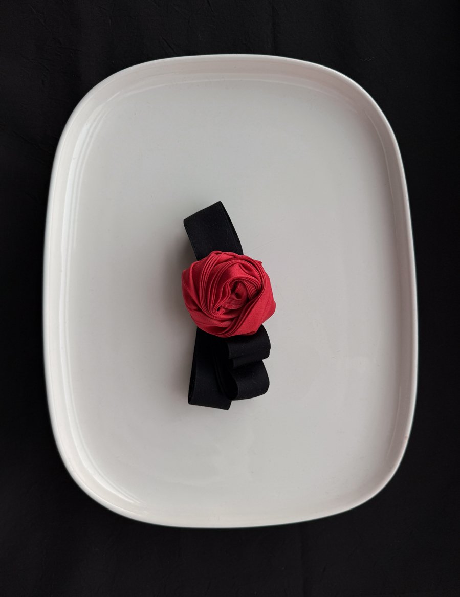 Hand-set pleated silk rose choker / belt / hairband