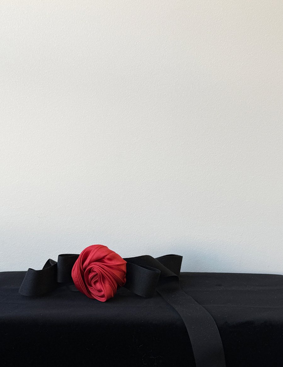 Hand-set pleated silk rose choker / belt / hairband