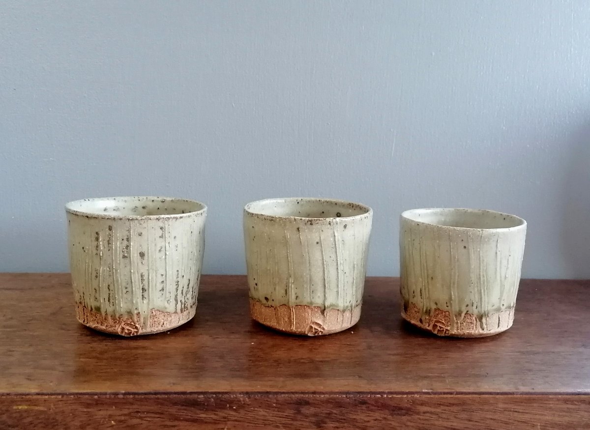 Image of Three smaller ash glazed Beakers