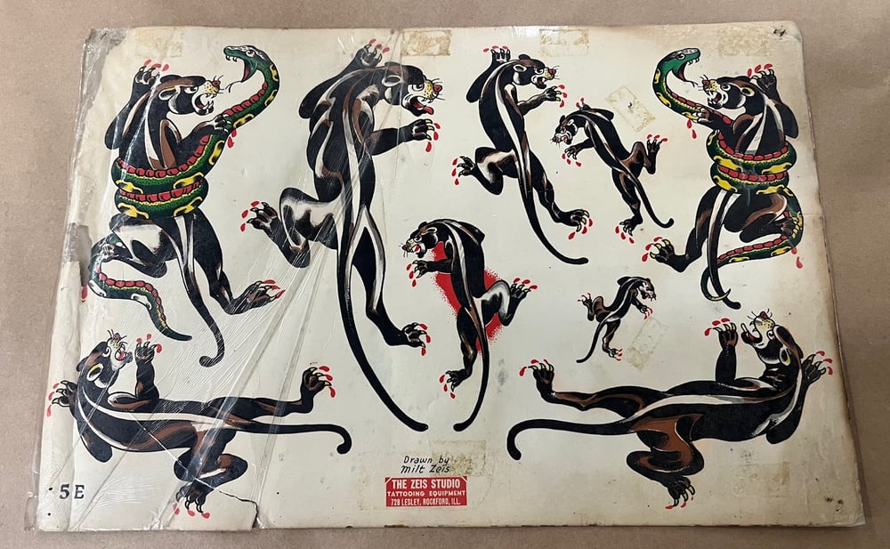 Image of Milton Zeis Panther Production Tattoo Flash 1940's