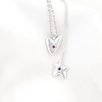 Image 4 of Ruby Heart Charm Pendant- Silver