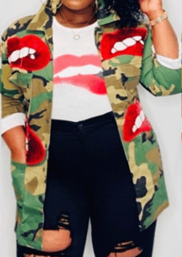 Image 1 of The Camo Blinged Out RED Lips Jacket