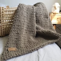 Image 1 of Hand knit baby blanket made with Argentinean cotton yarn, Modern nursery crib blanket