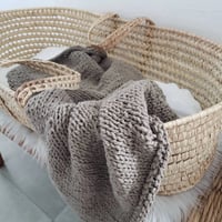 Image 2 of Hand knit baby blanket made with Argentinean cotton yarn, Modern nursery crib blanket