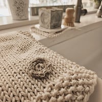 Image 2 of Eco-Friendly Flower Kitchen Towel - Recycled Cotton Yarn - Crochet Jute Flower - 14x20/14x25 Inches