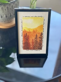 Image 2 of "Western Sun" watercolor lyric art, sunset mountain and forest scene