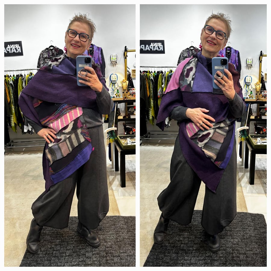 Image of the SHANCHO ...purples fabric collage shawl