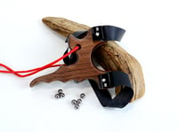 Image 2 of Dark Walnut Wooden Sling Shot, Wood Catapult, The Twister, Right hand shooter 