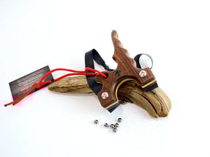 Image of Dark Walnut Wooden Sling Shot, Wood Catapult, The Twister, Right hand shooter 