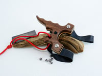 Image 4 of Dark Walnut Wooden Sling Shot, Wood Catapult, The Twister, Right hand shooter 