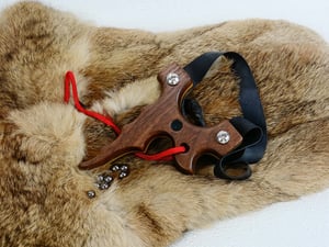 Image of Dark Walnut Wooden Sling Shot, Wood Catapult, The Twister, Right hand shooter