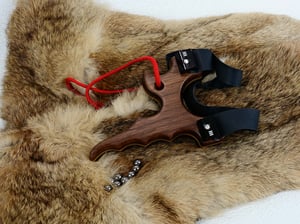 Image of Dark Walnut Wooden Sling Shot, Wood Catapult, The Twister, Right hand shooter