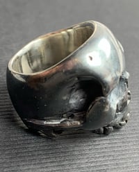 Image 2 of Skull Ring 4, Hand Made, Oxidised Silver, Custom Gold Teeth Option