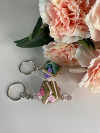 Image 1 of Book stack keychains dangles, book lover keychains, flower keychains