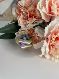 Image 2 of Book stack keychains dangles, book lover keychains, flower keychains