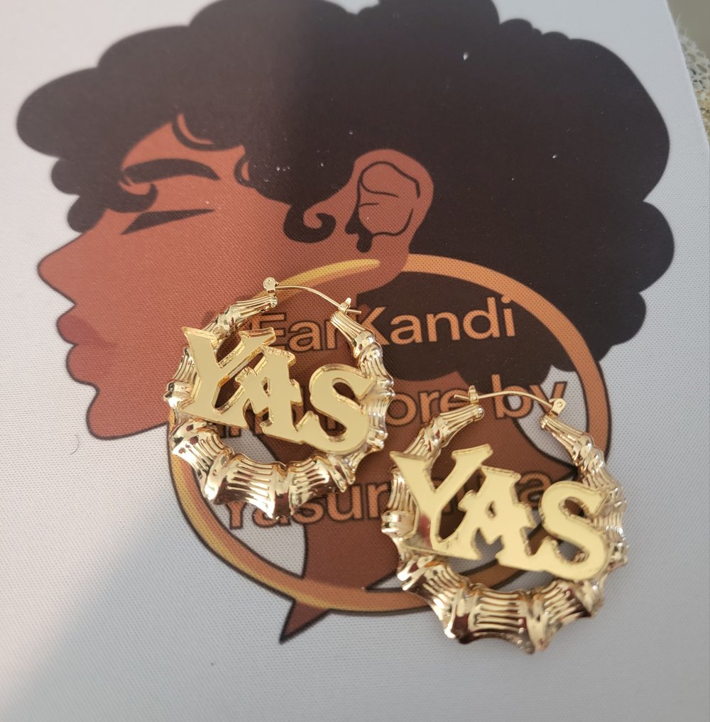 Image of  90's Style Personalized Bamboo Earrings (Acrylic Name)