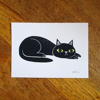 Black Cat Linocut Print