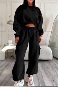 COMFY CASUAL SOLID CARGO DIVA SET - BLACK