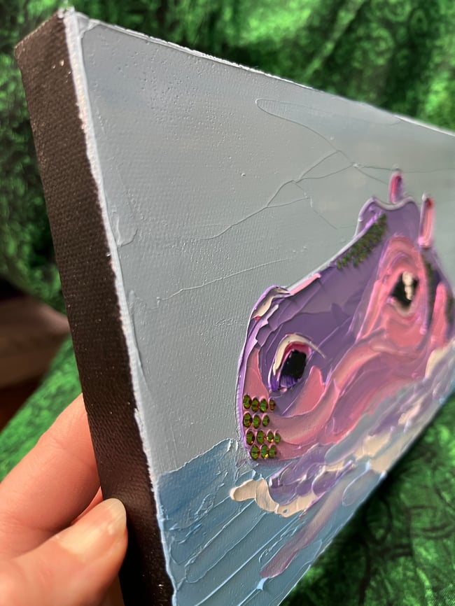 “Happy Hippo” - 6”x12” oil on canvas ready to ship February 1, 2025