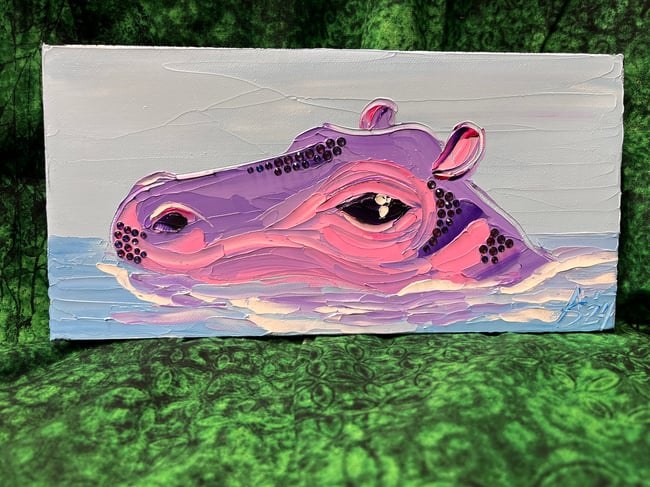 “Happy Hippo” - 6”x12” oil on canvas ready to ship February 1, 2025