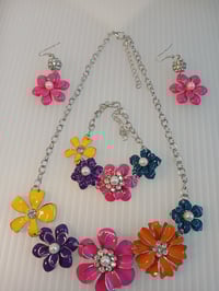 Image 1 of Flower Power Enamel Necklace Bracelet Earrings Set