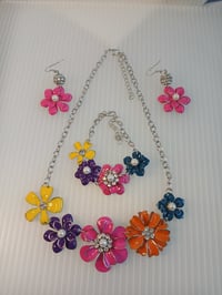 Image 3 of Flower Power Enamel Necklace Bracelet Earrings Set
