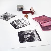 Image 5 of Lino block prints depicting UFO incidents for Alien Enthusiasts