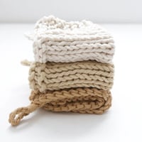 Image 1 of Hand knitted washcloths, set of 3 recycled cotton sustainable washcloths, Artisanal, Ecofriendly