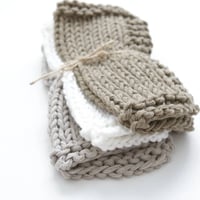 Image 3 of Hand knitted washcloths, set of 3 recycled cotton sustainable washcloths, Artisanal, Ecofriendly