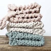 Image 4 of Hand knitted washcloths, set of 3 recycled cotton sustainable washcloths, Artisanal, Ecofriendly