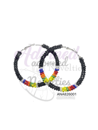 Large Wire Wrapped Bead Hoop Earrings - Black multi-colors #ANA826001