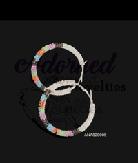 Large Wire Wrapped Bead Hoop Earrings - White Multi-colors #ANA826005