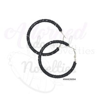 Large Wire Wrapped Bead Hoop Earrings - Black #ANA826004
