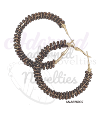 Medium (40mm) Wire Wrapped Bead Hoop Earrings - Brown #ANA826007