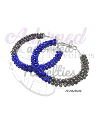 Medium Wire Wrapped Bead Hoop Earrings - Gray \ Blue #ANA826006