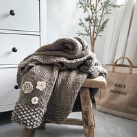 Image 4 of Hand knit throw blanket with flowers, high quality Argentinean cotton, super soft natural fibers