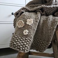 Image 1 of Hand knit throw blanket with flowers, high quality Argentinean cotton, super soft natural fibers