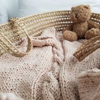 Image 4 of Hand knit baby blanket - Blanket with cables - Baby shower gift - Neutral baby gift