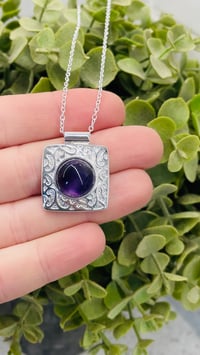 Engraved Square Amethyst Necklace