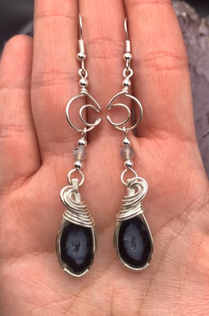 Geode & Labradorite Moon Earrings