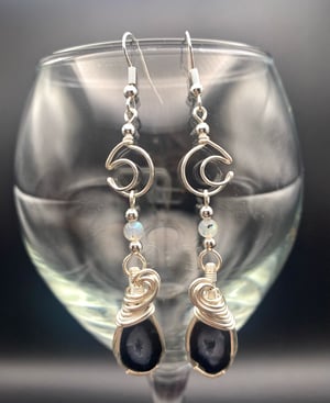 Geode & Labradorite Moon Earrings