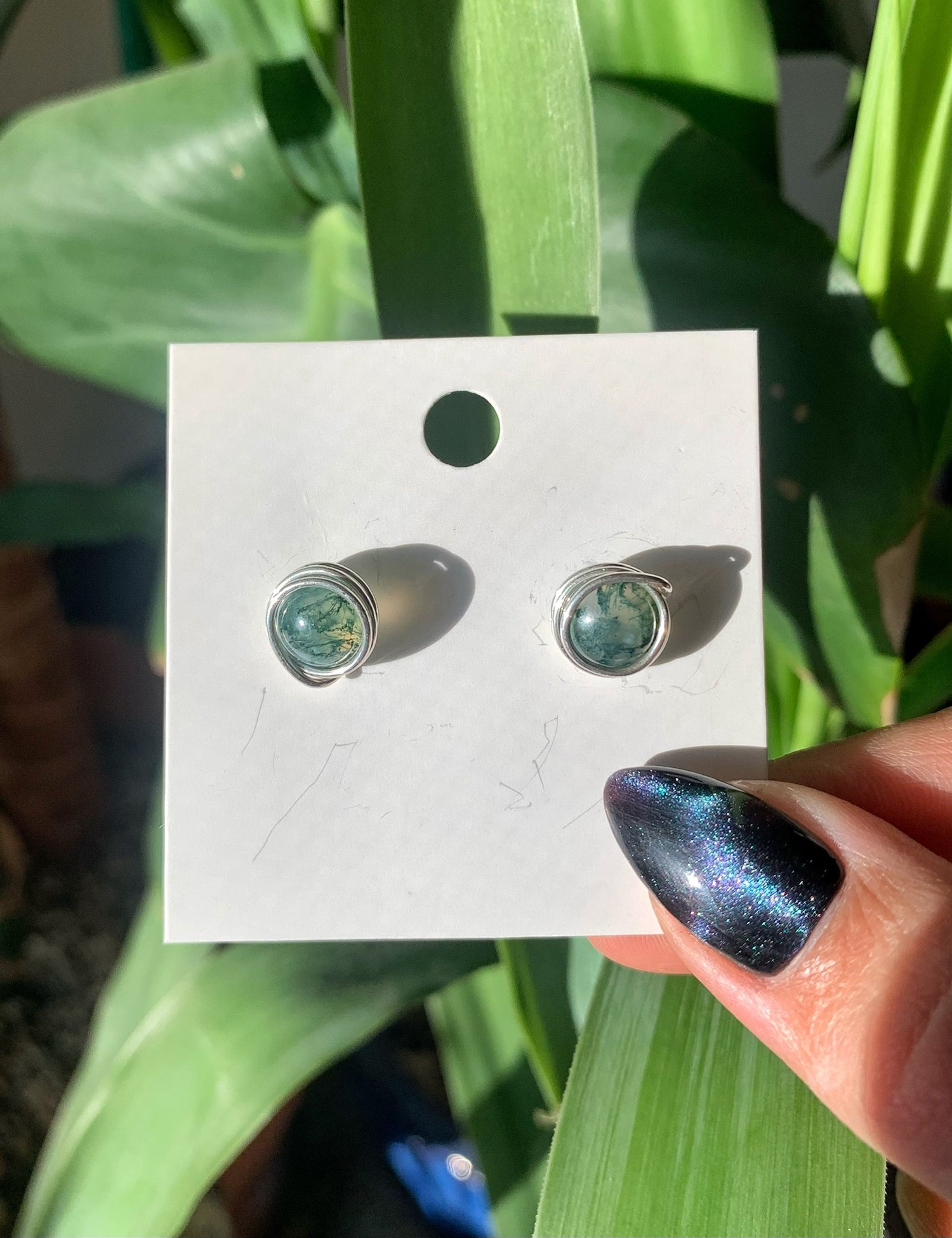 Moss Agate Button Earrings