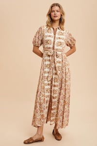 Image 1 of BORDER PRINT BUTTON DOWN MAXI DRESS