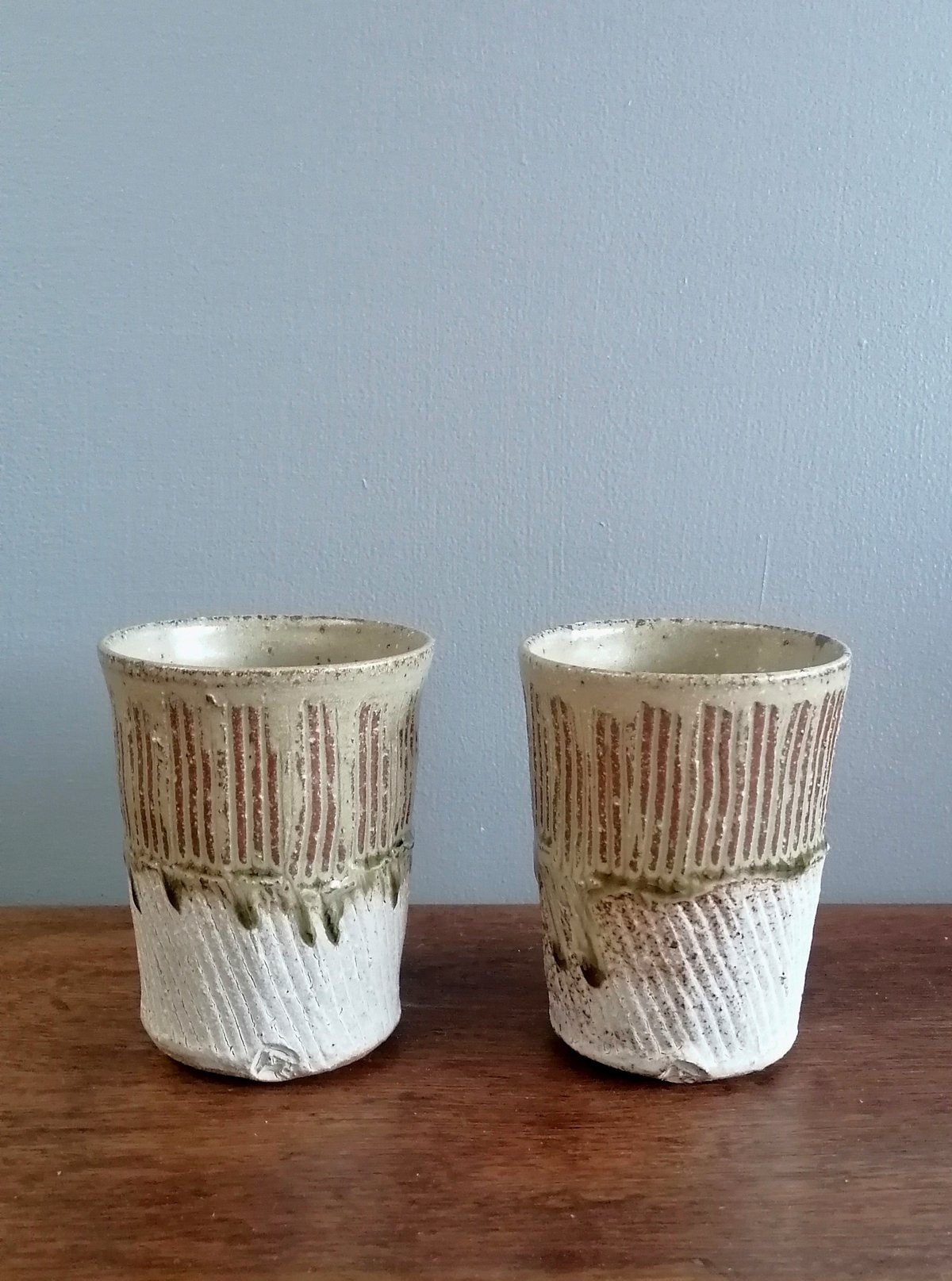 Image of Textured and part ash glazed Beakers 